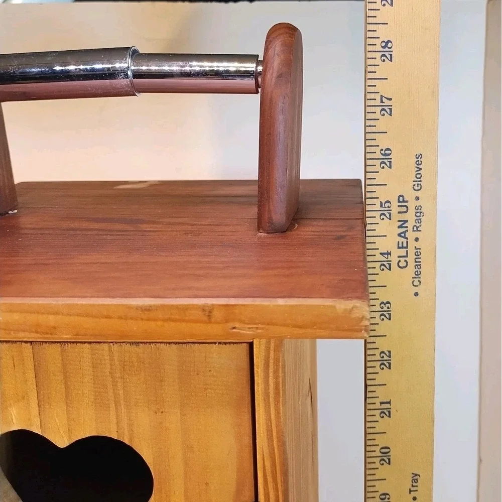 Vintage Wood Rustic Heart Cut Out Toilet Paper Storage Roll Holder Cottage READ